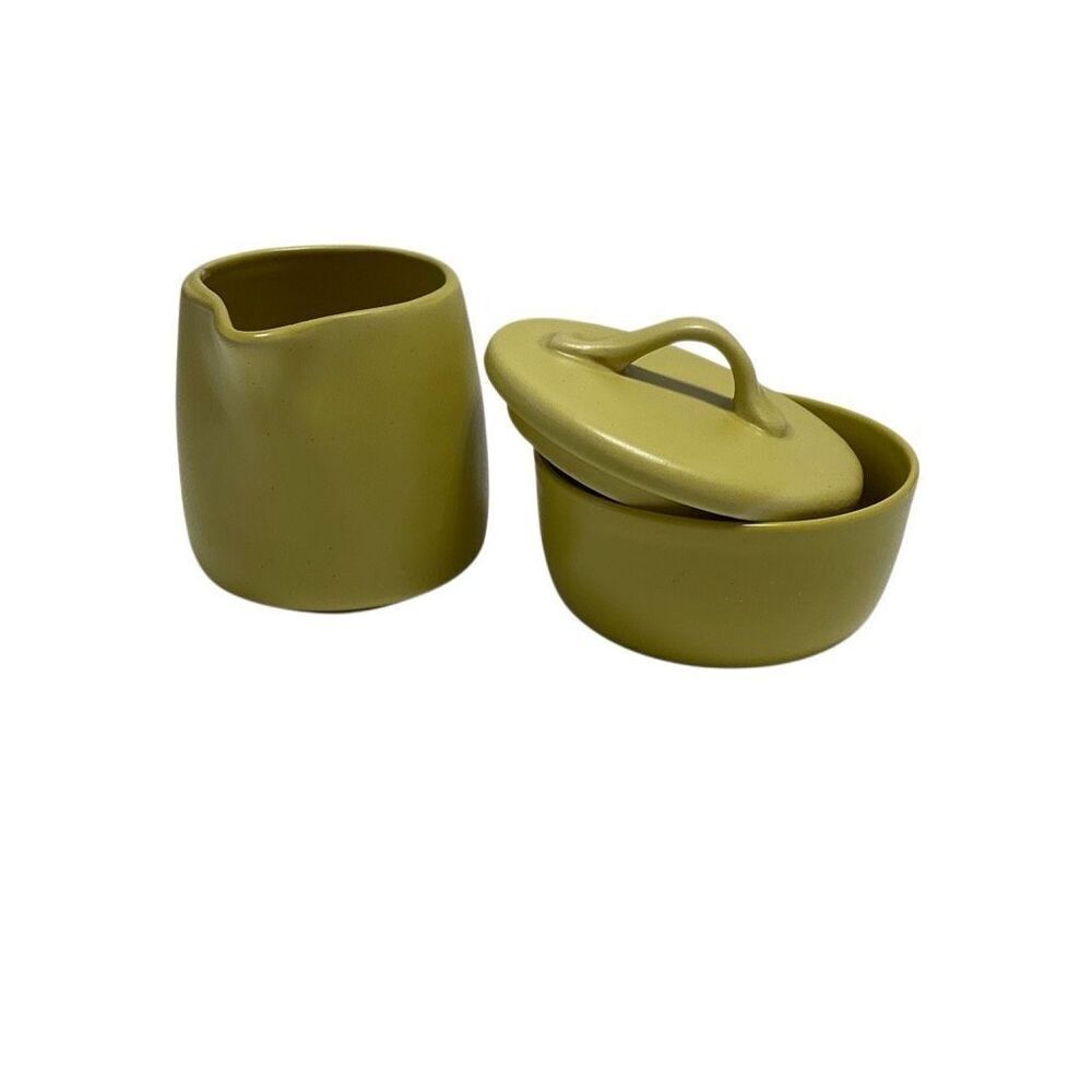 Crate & Barrel Creamer and Sugar Bowl. Signed B. Eigen. Pea green